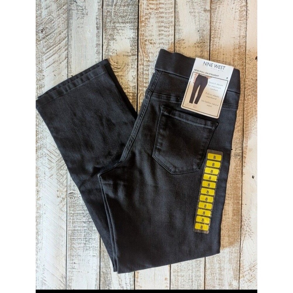 NWT Nine West Heidi Pull On Straight Stretch Black Jeans